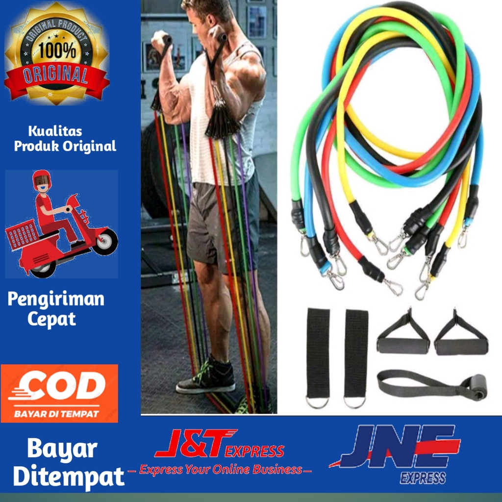 [BISA COD] Depato 11 IN 1 PRO Resistance Band Set Fitness Gym Pilates Yoga