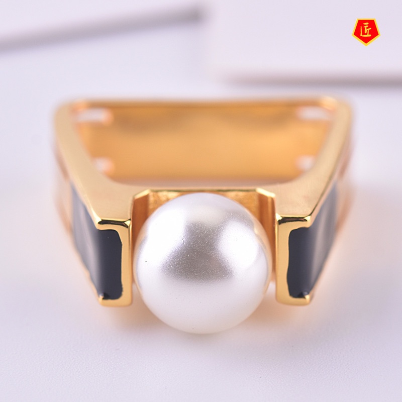 [Ready Stock]Women's Pearl Gold Ring Retro