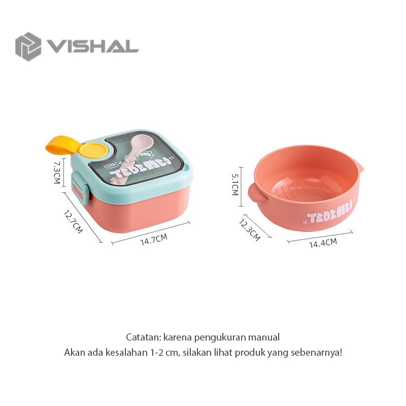 VISHAL Double-Layers Kotak Makan 1 Set Anti Bocor Untuk Anak Lunch Box Set BPA FREE VS-79