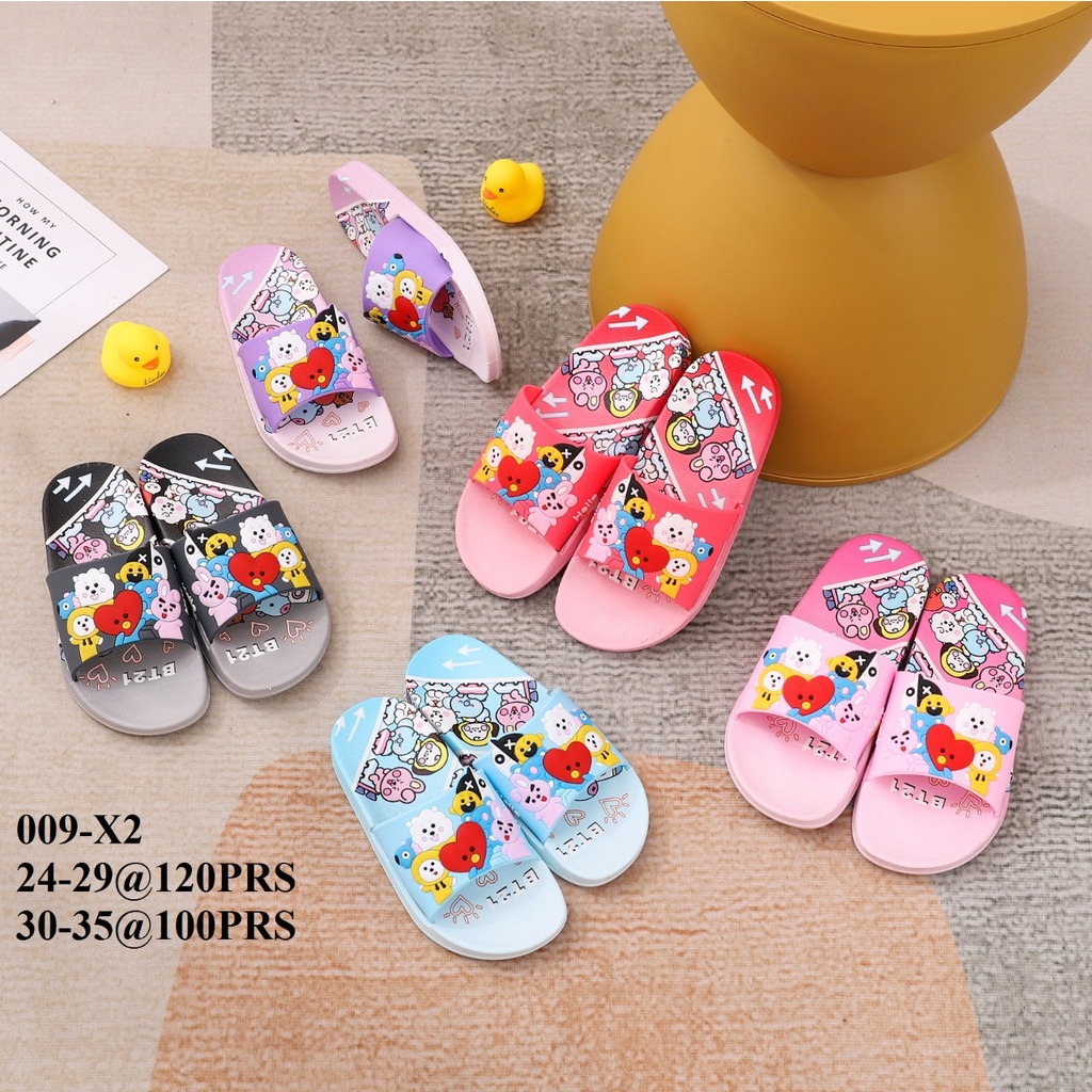 Sandal Slop Anak Perempuan Jelly Karet Import Sendal Kokop Motif BTS BT21 Bahan Elastis Empuk Non-Slip 009-SU