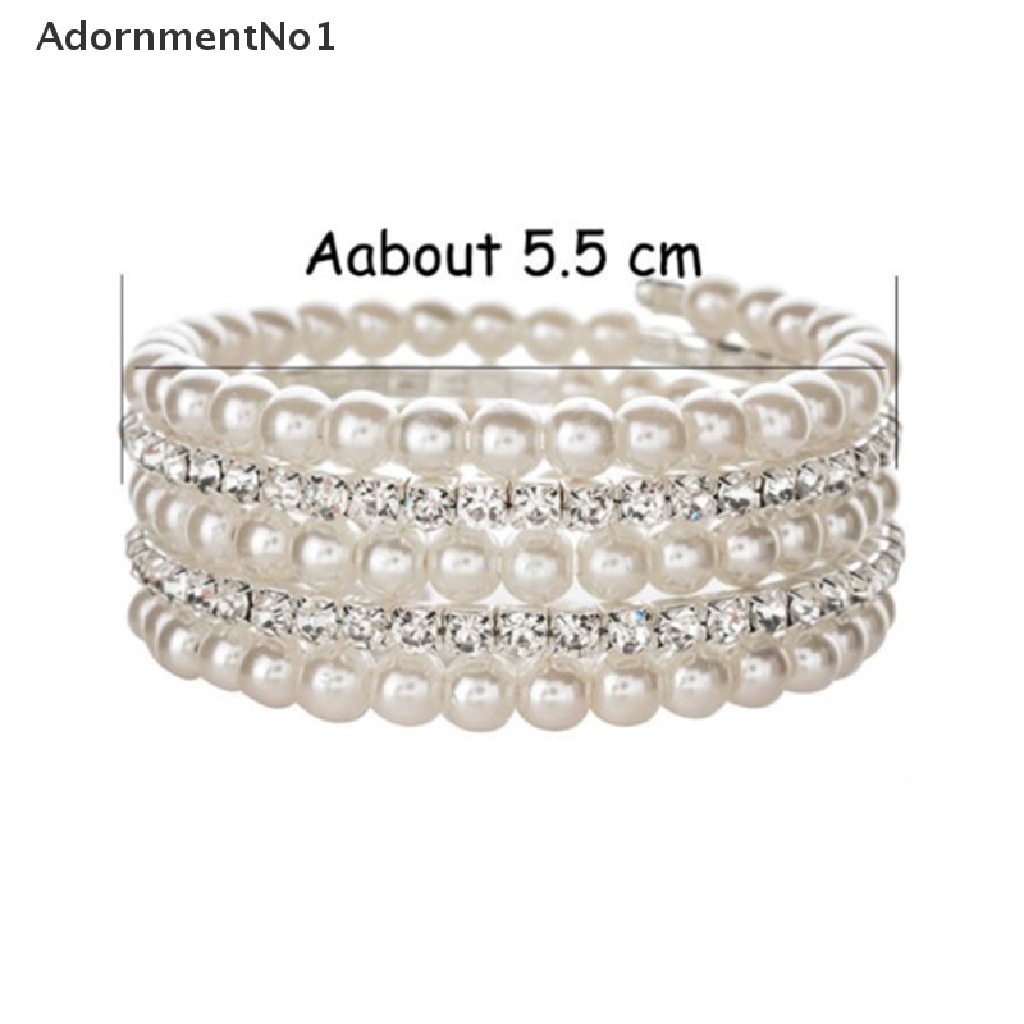 (AdornmentNo1) Gelang Tangan Multilayer Adjust Aksen Mutiara + Berlian Imitasi Untuk Perhiasan Wanita