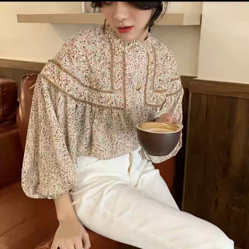 8598 Atasan Blouse vintage Puff baby doll Wanita Atasan Baju Blouse import Baby Doll balon cewek