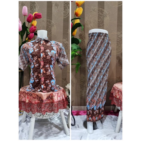 BATIK COUPLE/KEMEJA BATIK COUPLE/BATIK COUPLE LENGAN PENDEK/ROK PLISKET COUPLE/SET ROK TERBARU/SET COUPLE KONDANGAN