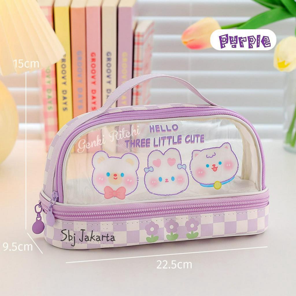 Tempat pensil Kotak Pensil anak cewek waterproof Trio Cutie Kapasitas besar Premium