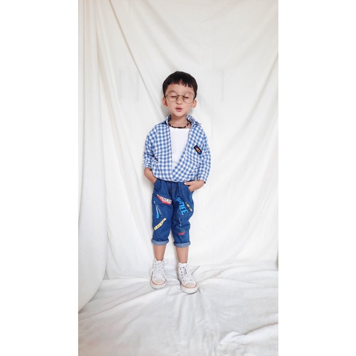 Promo !! Setelan anak laki-laki / Pakaian anak import / Setelan square relax patch ukuran 3-5 Tahun