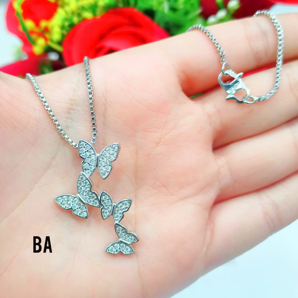 Kalung Dewasa Permata Zircon Motif Kupu-kupu Deret Perhiasan Wanita Gold dan Silver