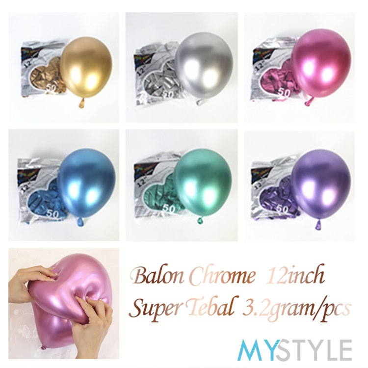 BALON LATEX METAL CHROME PACK (1 PACK = 50 PCS) METALIK 12 INCH TEBAL BALON PESTA ULANG TAHUN