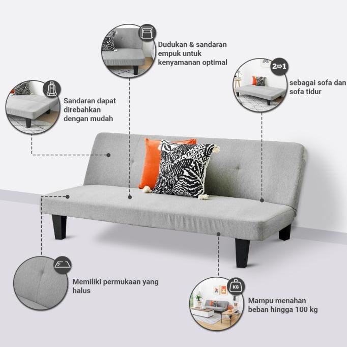 INFORMA OAKLAND SOFA TIDUR FABRIC - ABU-ABU