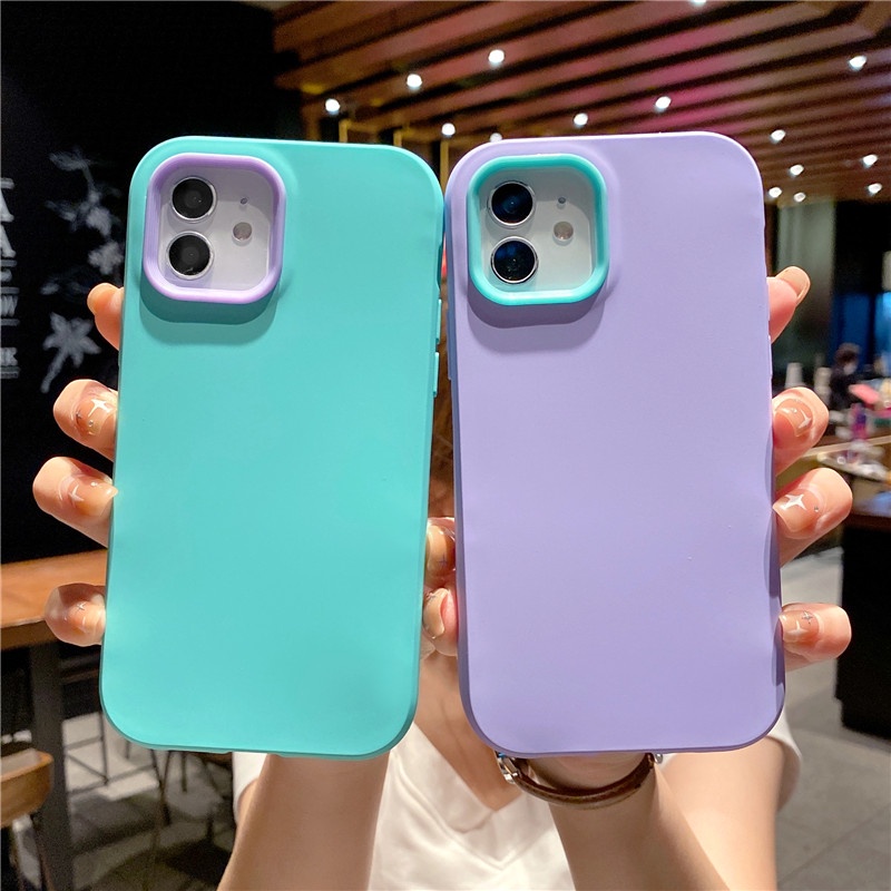 iPhone Case Liquid Silicone Skin Feel Three-in-One  for iPhone 13 pro max 12 11 pro max 7 8 plus Candy Color shockproof case