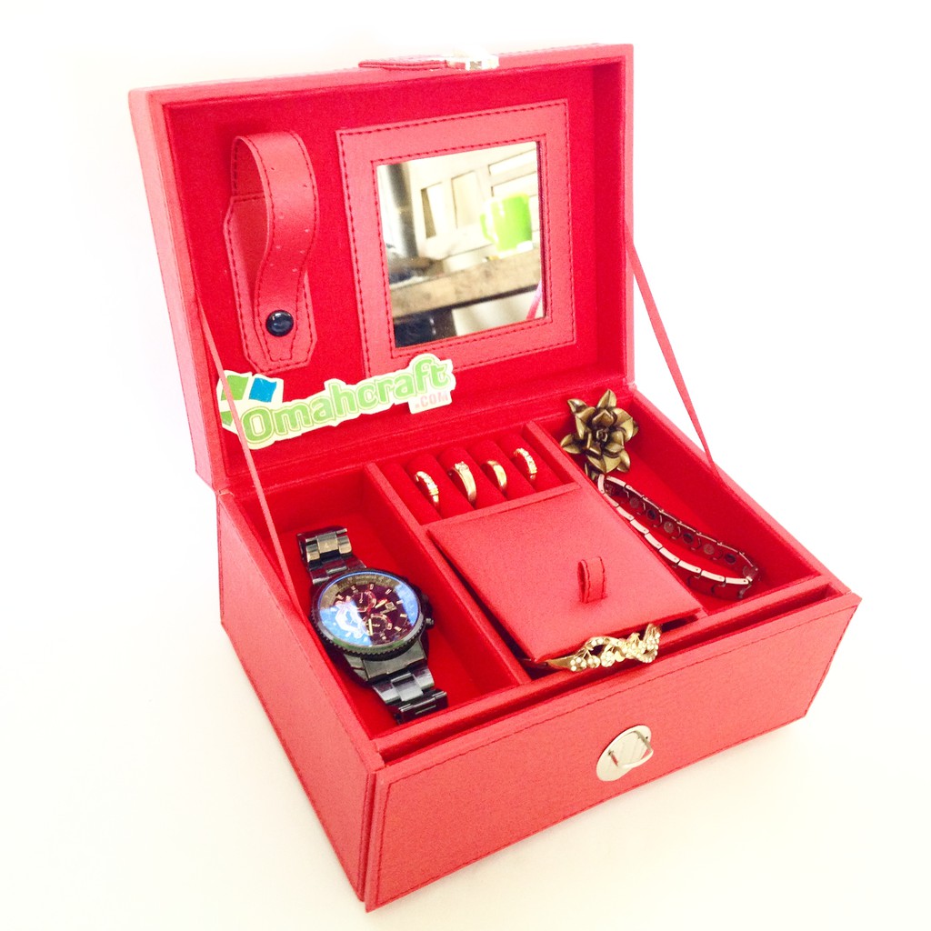 MERAH FULL - Kotak Tempat Perhiasan Emas Kalung Gelang Cincin / Jewelry Box Organizer