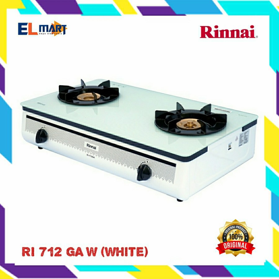 Kompor Gas RINNAI Kaca 2 tungku Schott RI 712 GA - 712GA B  W api lilin RI712GA  Black White