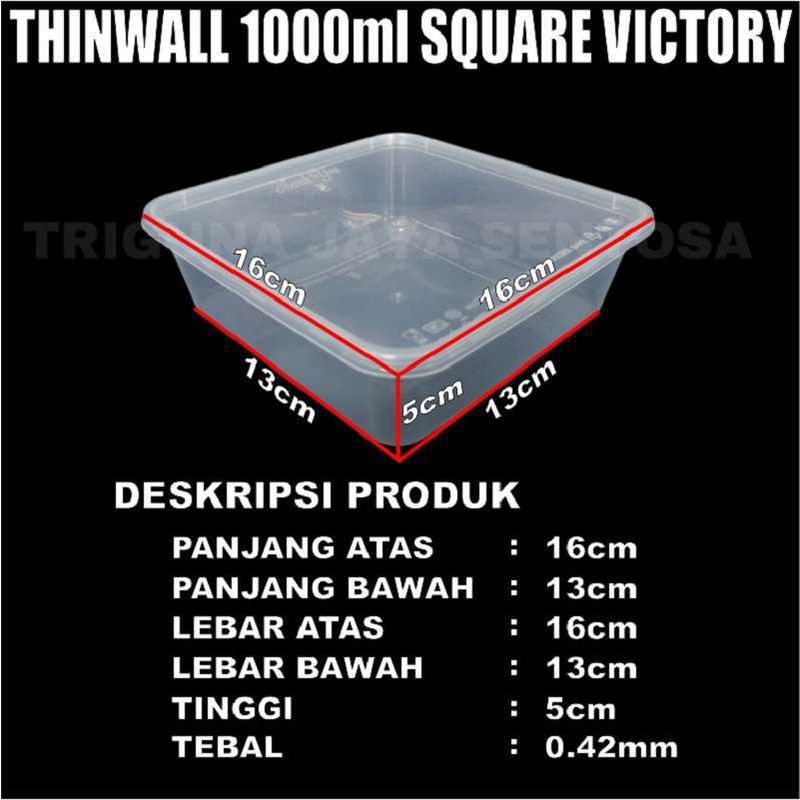 Thinwall SQ 1000ml Square Kotak Makanan Per Dus Food Container Plastik