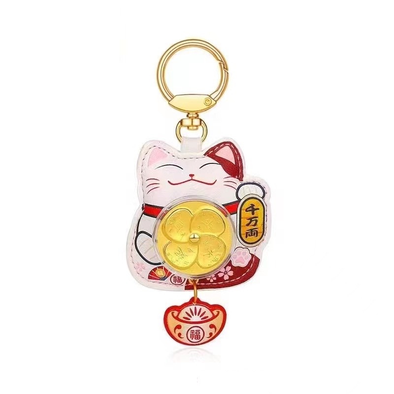 Gantungan Kunci Kincir Angin Emas 24karat Paket Kartu Lucky Cat 2023set Kado Imlek Lucky Cats Rabbit Gift Keychain