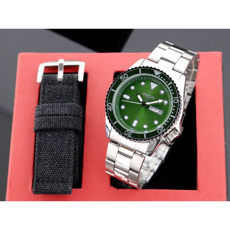 { COD } free tali kanvas || jam tangan fashion pria/laki-laki Seiko 5 padi ring