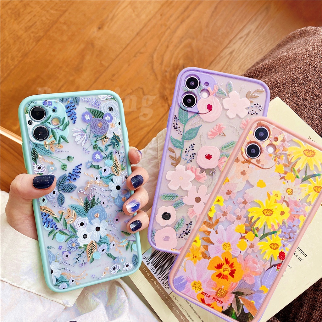 Fashion Garden Party Case for Realme C21Y C25Y C35 Realme 8i Realme C11 2021 Realme8 5G RealmeC25 C25S C20 C15 C12 5i 6i 5Pro Realme7 Pro RealmeC11 2021 C15 C17 C12 C3 C2 Narzo 30A Rifles Paper Embossed Floral Translucent Camera Protective Phone Cover BY