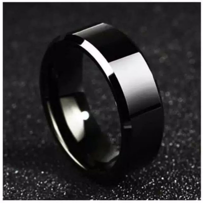 Cincin Titanium Model Couple Stainless Steel sisi segi anti karat selamanya Fashion Ring Hitam Biru