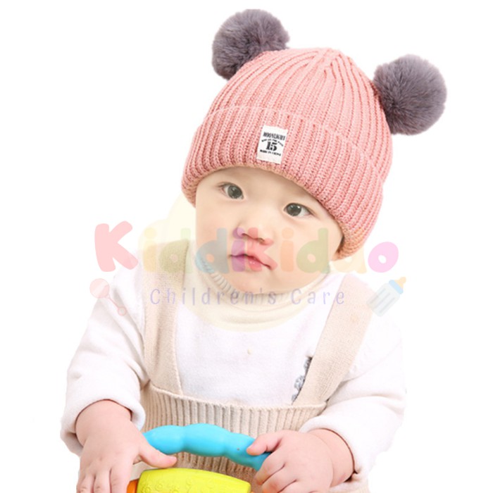 [1KG 14PCS] KiddiKiddo Topi Rajut Pompom Bulu Anak / Topi Kupluk Wool Rajut Hangat Bayi / Topi Anak Unisex