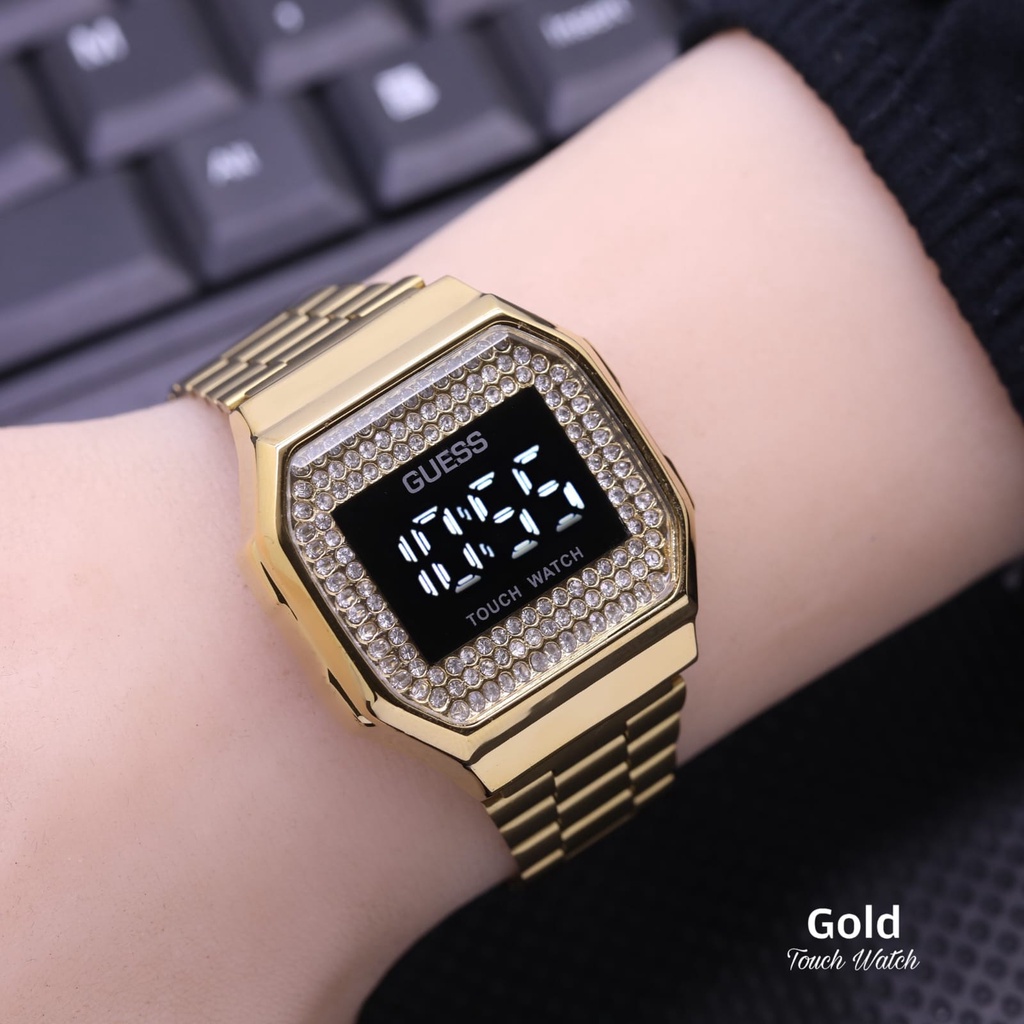 BEST SELLER JAM TANGAN WANITA GUESS LED FM75 LED TOUCHSCREEN TALI RANTAI RING PERMATA DM 3.0 CMFREE BOX BATERAI CADANGAN || JAM TANGAN FASHION WANITA JAM TANGAN CEWEK MURAH GUESS