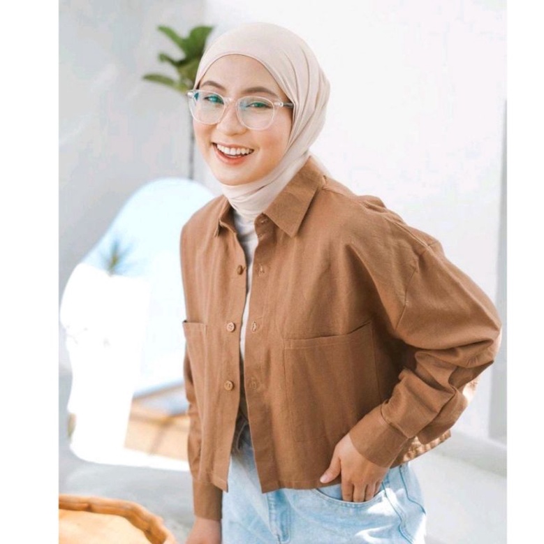 KEMEJA GITA RAMI BASIC SHIRT CROP LINEN/KEMEJA CROP LINEN