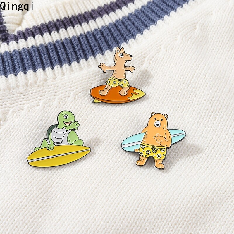 Ocean Bros Pin Enamel Desain Kartun Hewan Kambing / Beruang / Anjing / Buaya / Kura-Kura Aksesoris Kerah Kemeja / Tas