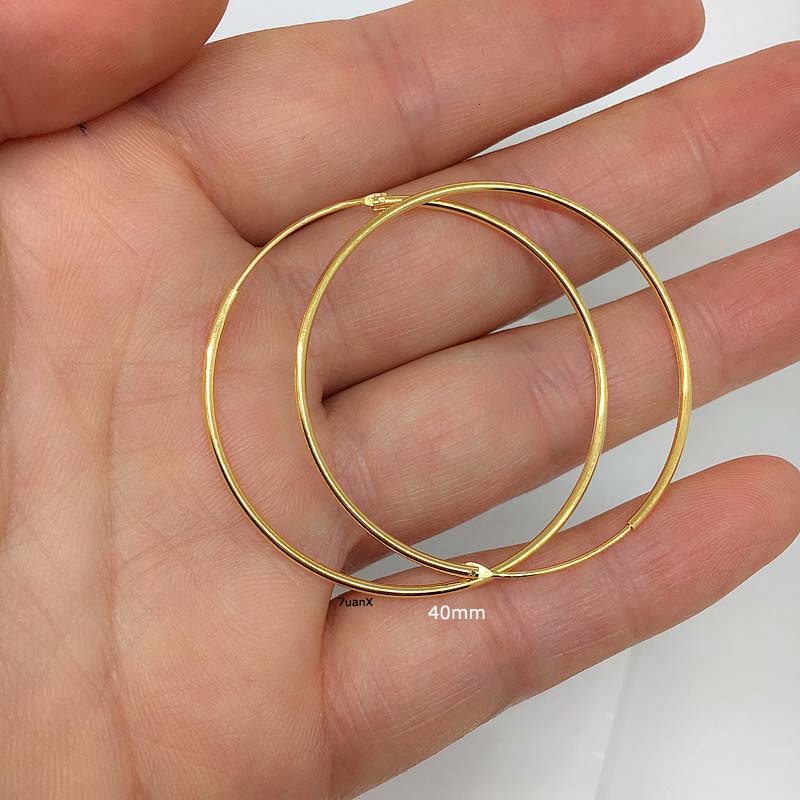 1 Pasang Anting Bulat Besar Lapis Emas 24K S925 Hypoallergenic 25-50mm