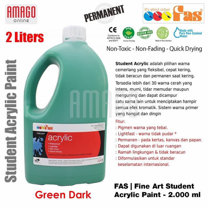 FAS - STUDENT ACRYLIC PAINT - 2 LITER - GREEN DARK