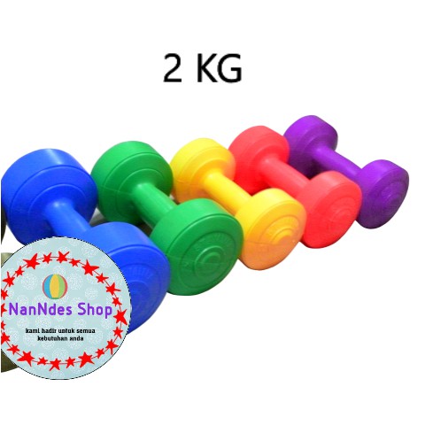 Dumbell isi Warna Warni 2 Kg / Alat Fitness Barbel Silver Biru Pink