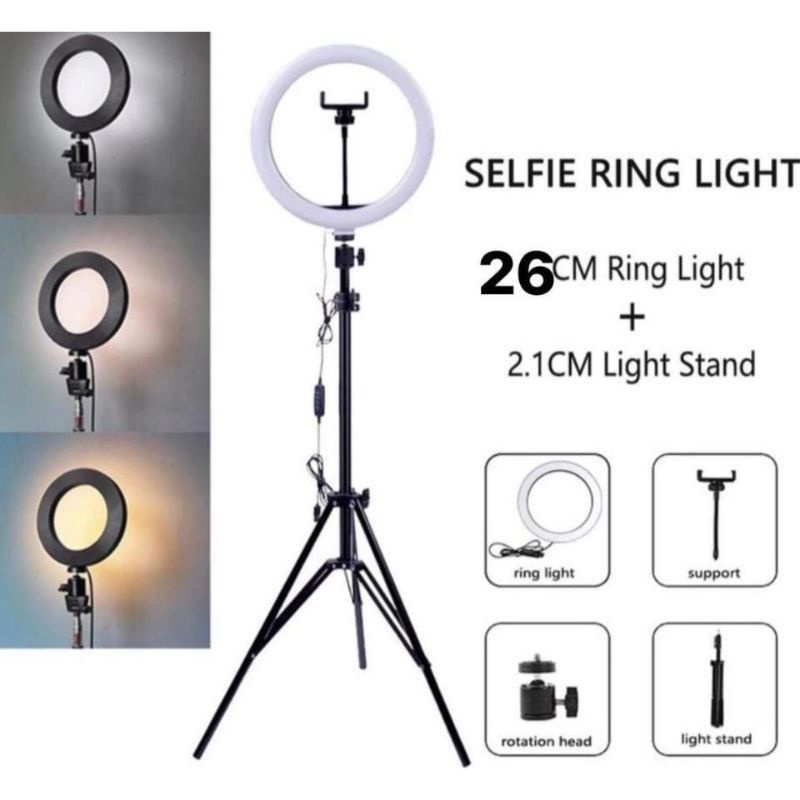 Paket Komplit RINGLIGHT Lampu  Rias 26CM + TRIPOD 2,1 M + Remote + Holder HP / LAMPU RINGLIGHT