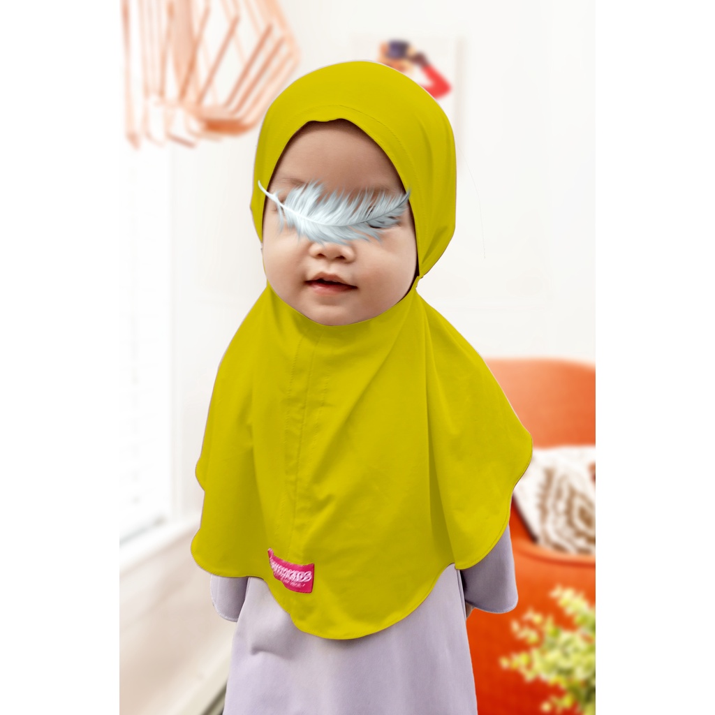 Jilbab Bergo Tali Humaira Hijab Instan Anak Bayi Balita Usia 0 - 2 1/2 Tahun-Lemon