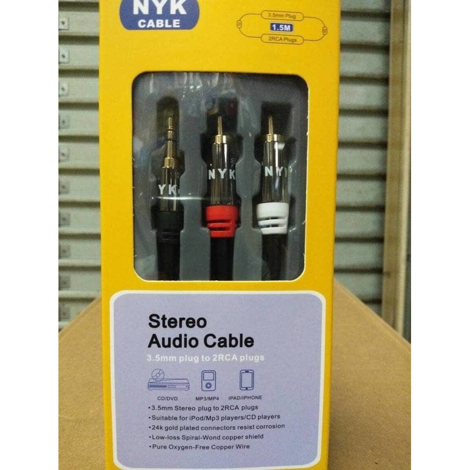 NYK Kabel Audio 3,5MM to 2RCA 1.5Meter Gold Plate