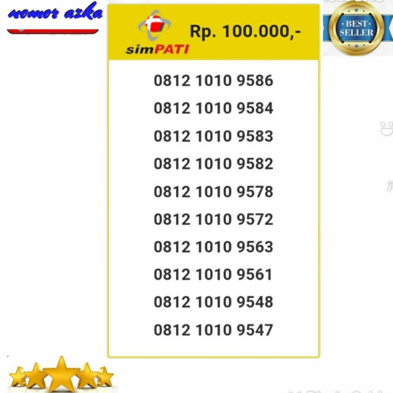 Nomer Cantik Kartu simpati 0812 1010 9586 Seri Double AB 1010 Terbaik Bsm02