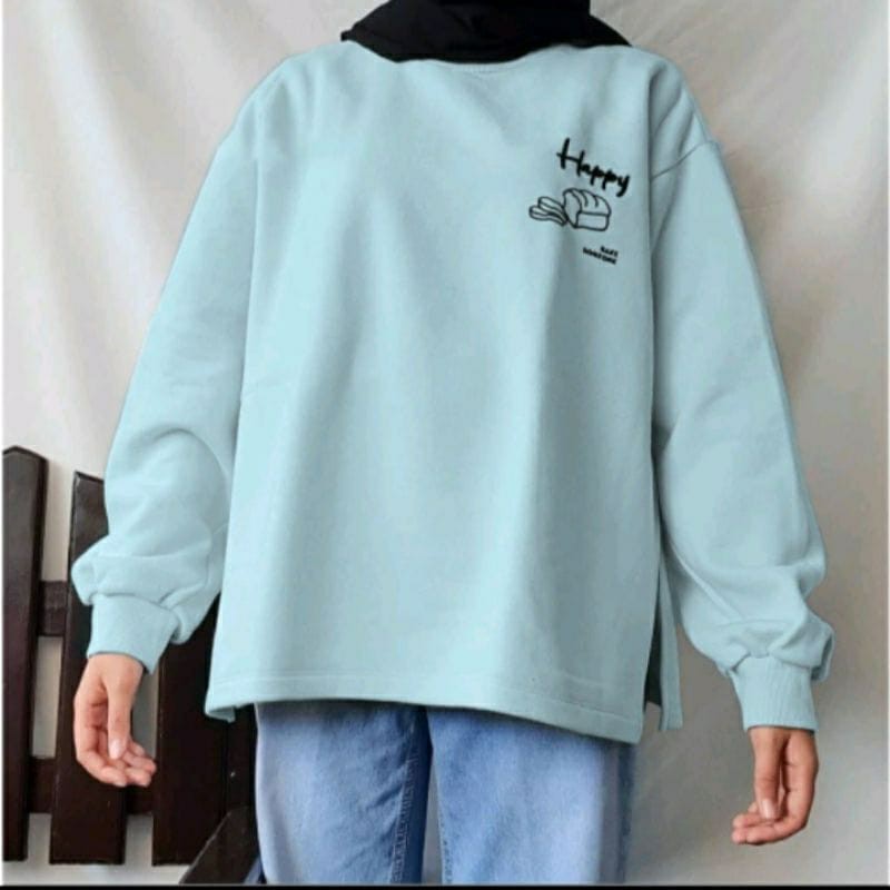 HAPPY SOMEONE  SWEATER OVERSIZE BORDIR - SWEATER WANITA OBLONG CREWNECK