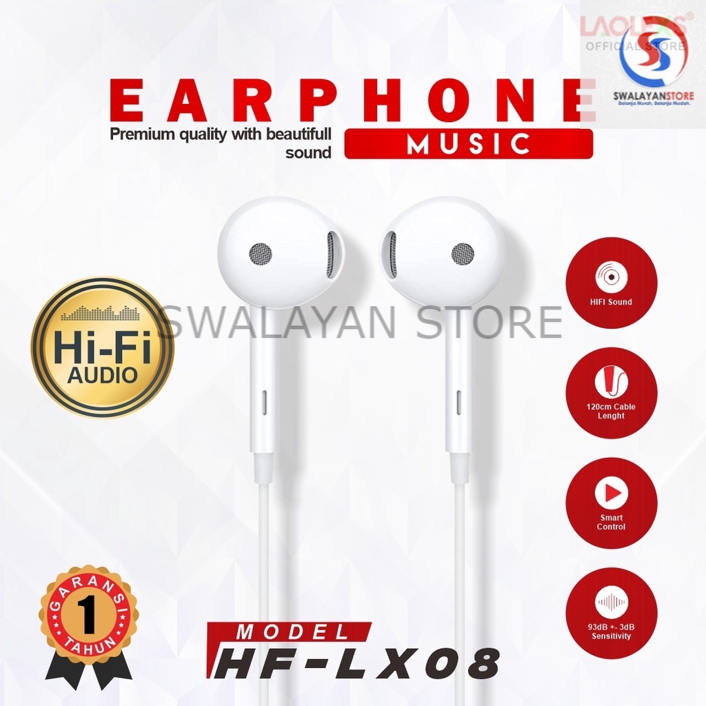 Earphone Headset HF-LX08 / Music Hi-Fi Extra Bass Laolexs - Premium Quality (Garansi Resmi 1 Tahun)