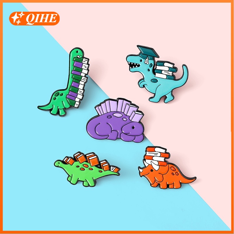 Bros Pin Enamel Desain Kartun Dinosaurus Dan Buku Untuk Anak