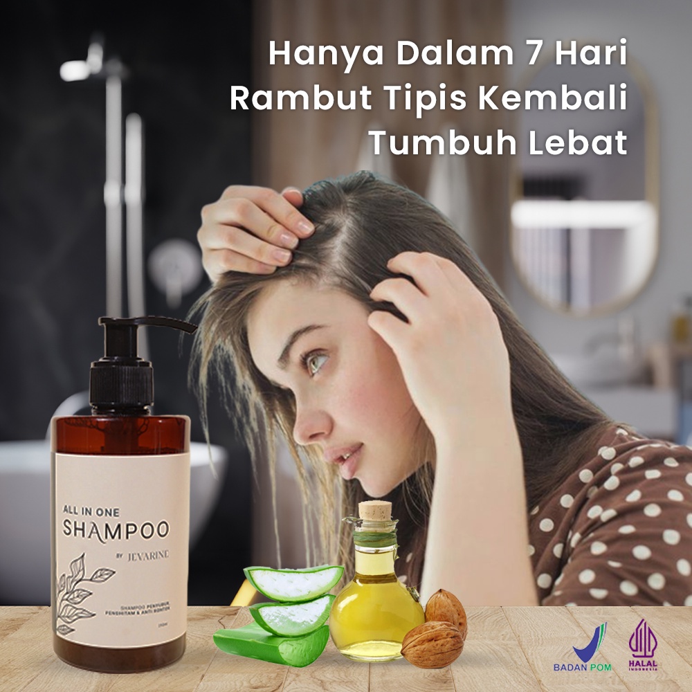 Shampo Jevarine All In One Shampoo Original Jevarine Efektif Menumbuhkan Rambut - Shampoo Anti Rontok, Penyubur Rambut, Penghitam Rambut, Penghilang Ketombe, Anti Ketombe, Anti Uban, Penghilang Uban, Mengilangkan Uban, Hitam Alami