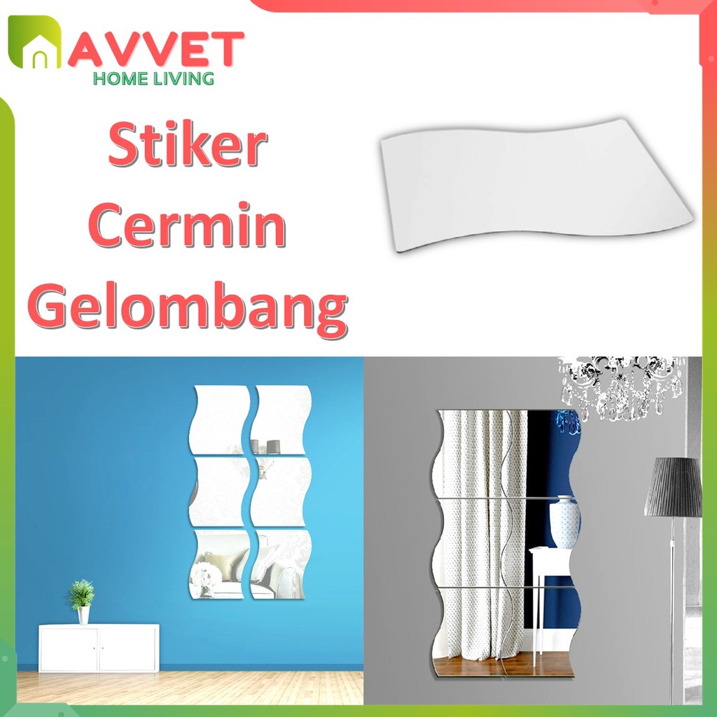 AVVET Stiker Cermin Kaca Dinding Gelombang Anti Pecah Acrylic Kaca Cermin Tempelan Wall Sticker Dekorasi Cermin Dinding Tempel Murah Import