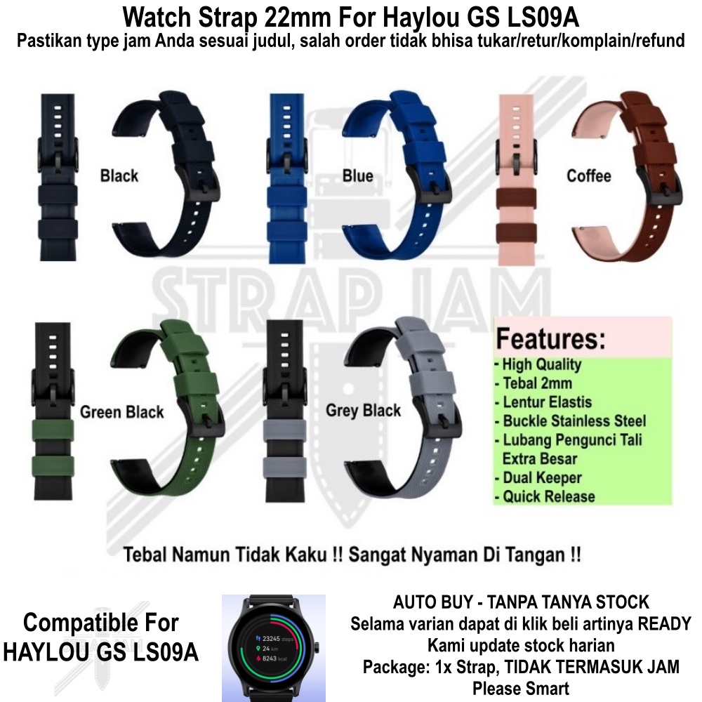 HNN 22mm Strap Haylou GS LS09A - Tali Jam Silikon Rubber With Lock Keeper