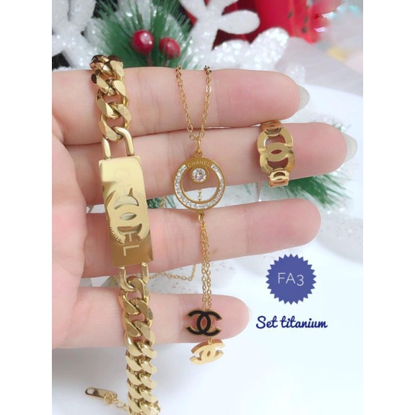[Titanium] set gelang rantai plat gold motif chanel titanium perhiasan titanium murah anti karat 140