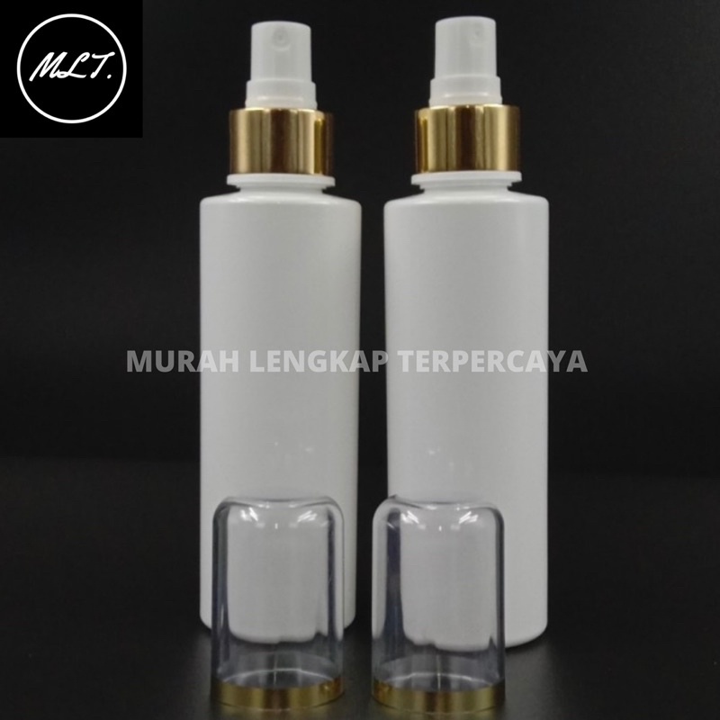 BOTOL SPRAY 150 ML PUTIH RF TUTUP SPRAY GOLD FULL CAP