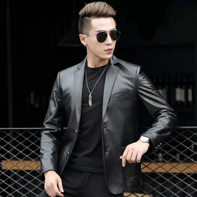 JAKET JAS SEMI KULIT PRIA/JAS KULIT SINTETIS PRIA/JAKET KULIT SINTETIS KANCING KASUAL