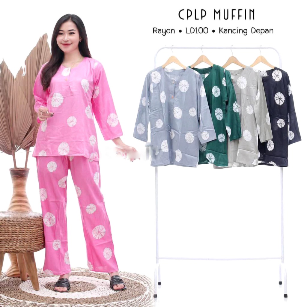 BAJU TIDUR SETELAN WANITA LENGAN PANJANG KEKINIAN ( CPLP MUFFIN VELLA BLARAK ) BUSUI BUMIL - BATIK FA