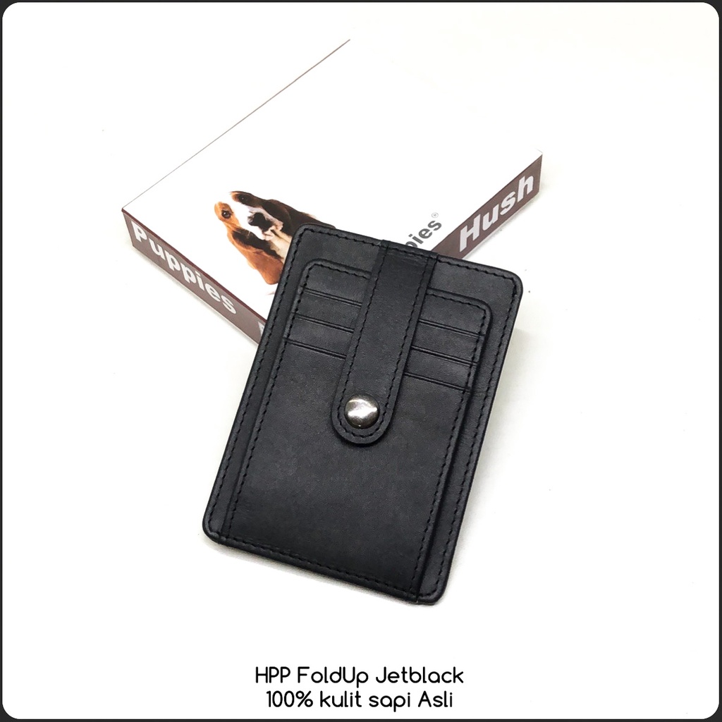 dompet kartu kulit hushpuppies FOLDUP jetblack premium quality bahan kulit sapi asli