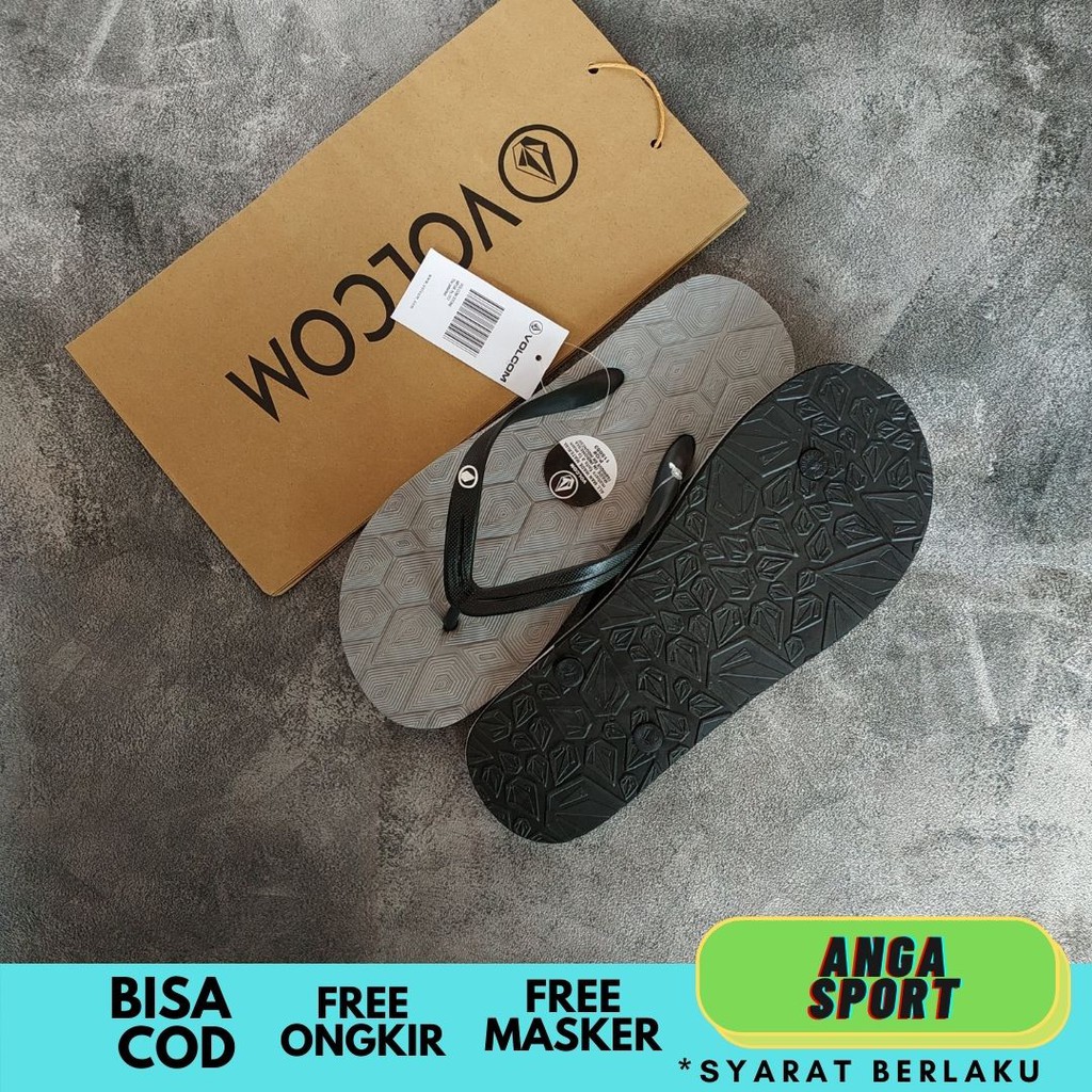 SANDAL PRIA JEPIT VOLCOM / SENDAL DISTRO KASUAL COWOK CEWEK / SANDAL SURFING MOTIF SEGITIGA ABU