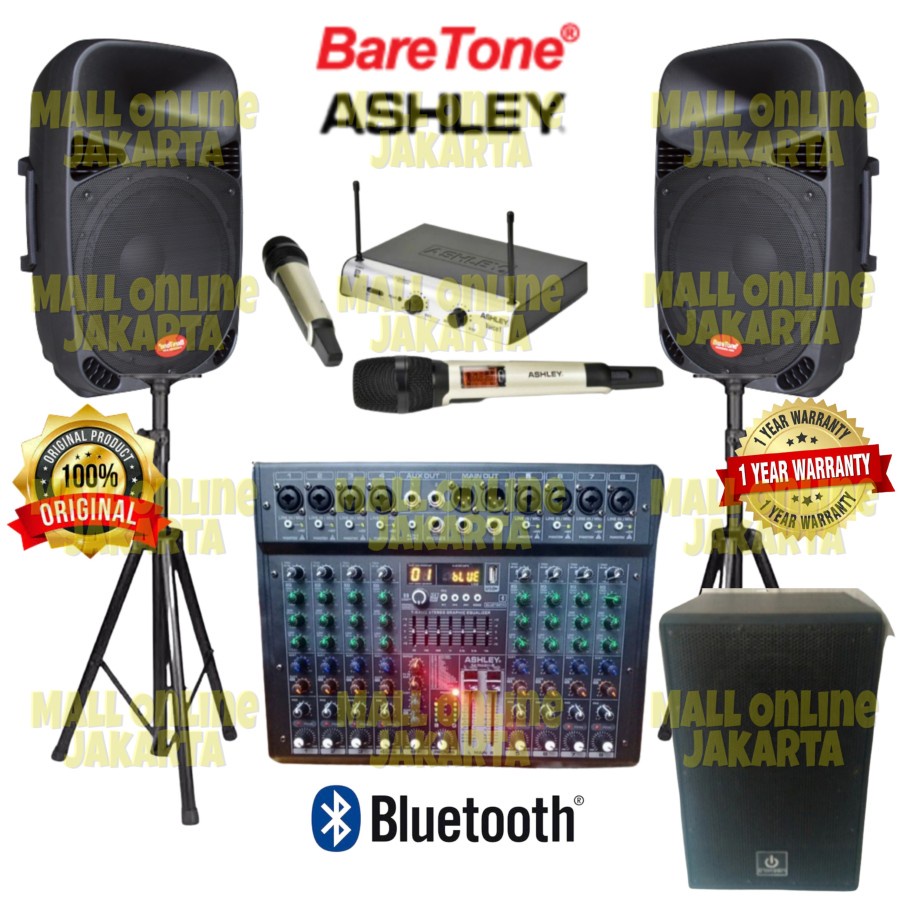 Paket speaker Baretone 15 inch Mixer 8 channel subwoofer aktif 12 inch