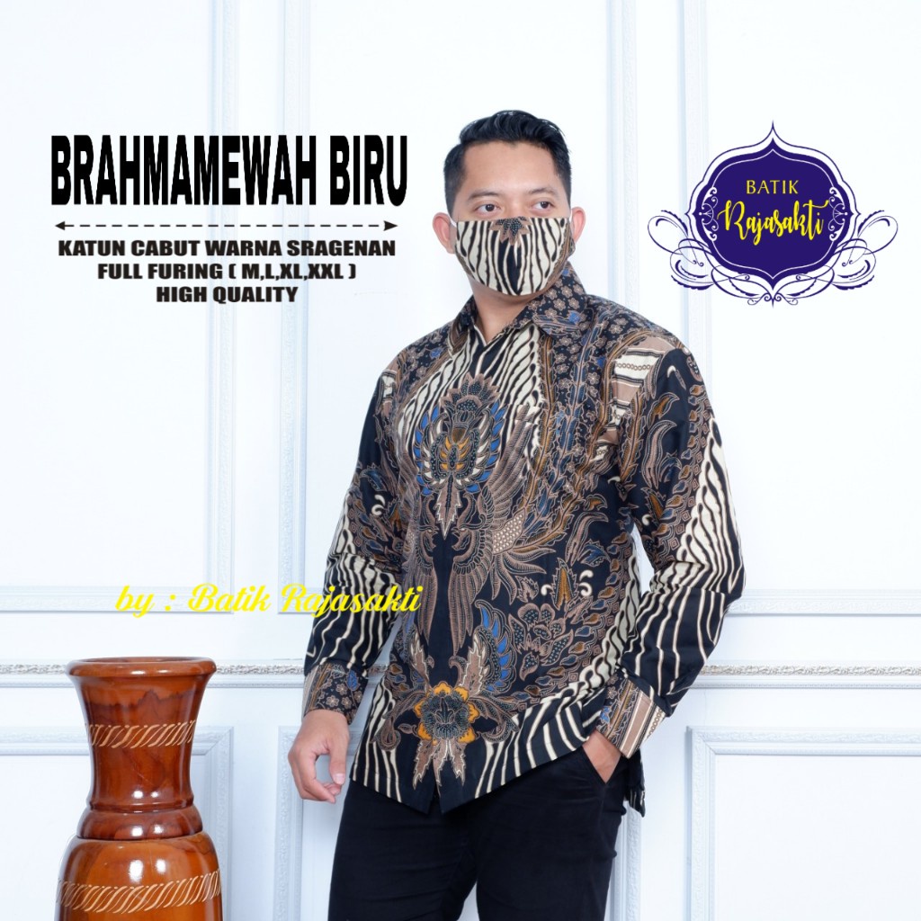 BRAHMAMEWAH BIRU baju batik pria lengan panjang modern S M L XL XXL BAJU PREMIUM