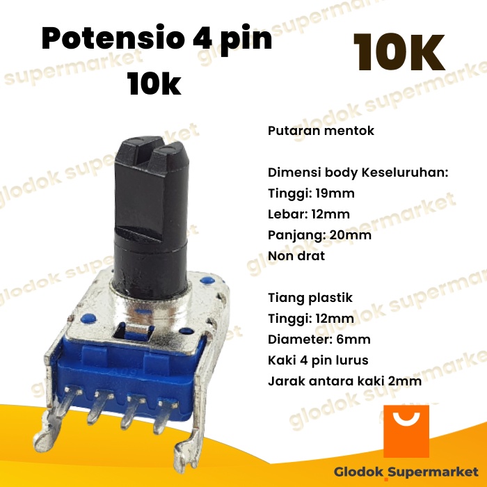 Potensio 4 pin 10k Stereo Kaki 4 Lurus Segi Biru As Pendek 103