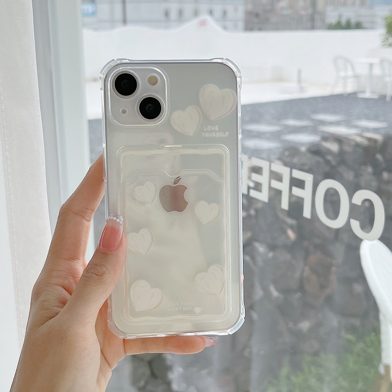 Soft Case Transparan Motif Hati Untuk iPhone 12 13 Pro MAX 11 X XR XS MAX 7 8 Plus