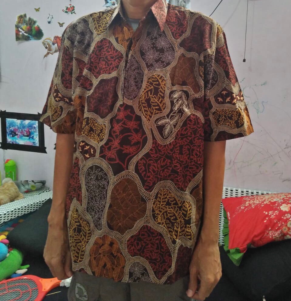 Kemeja Batik Prian Lengan Panjang | Kemeja Batik Premium | Atasan Batik Pria Baturaden Red Abu