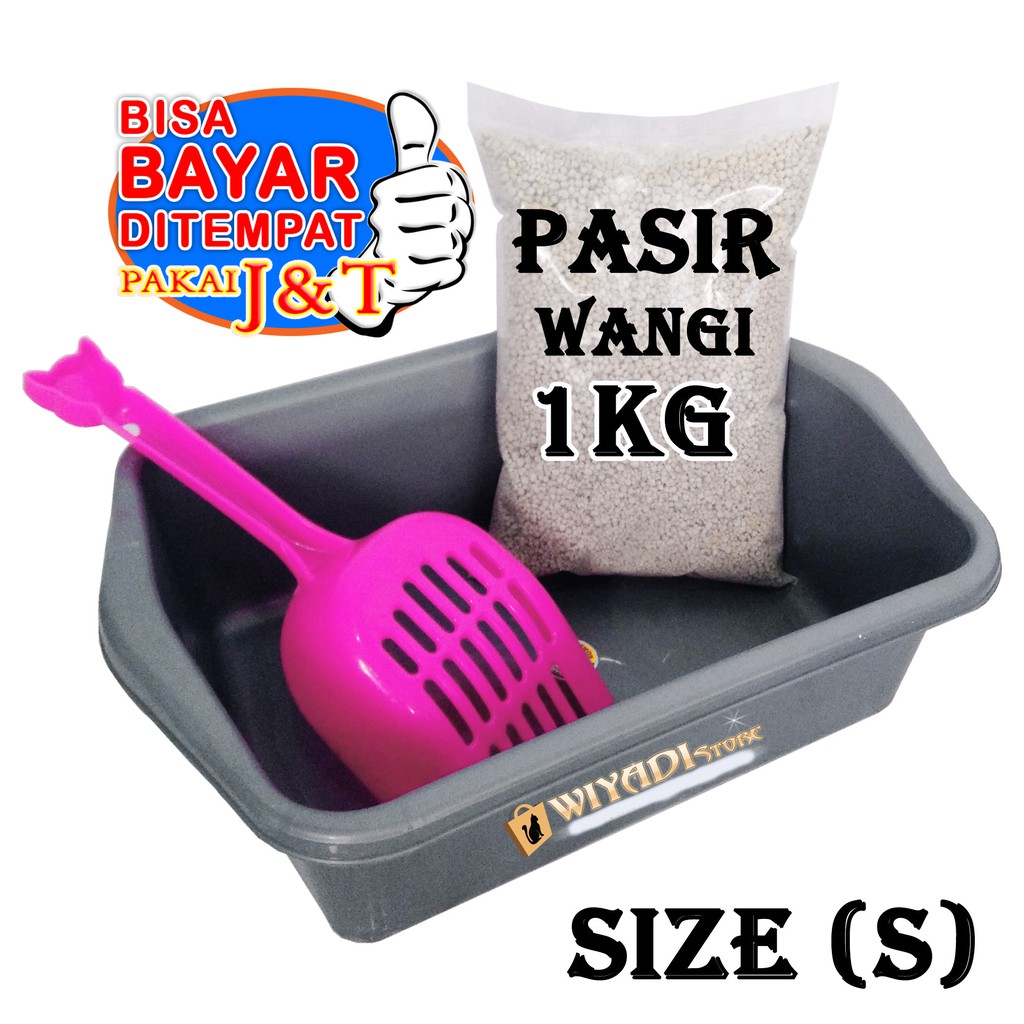 Paket Litter Box [S], Serokan Pasir, dan Pasir Wangi [Repack 1kg]