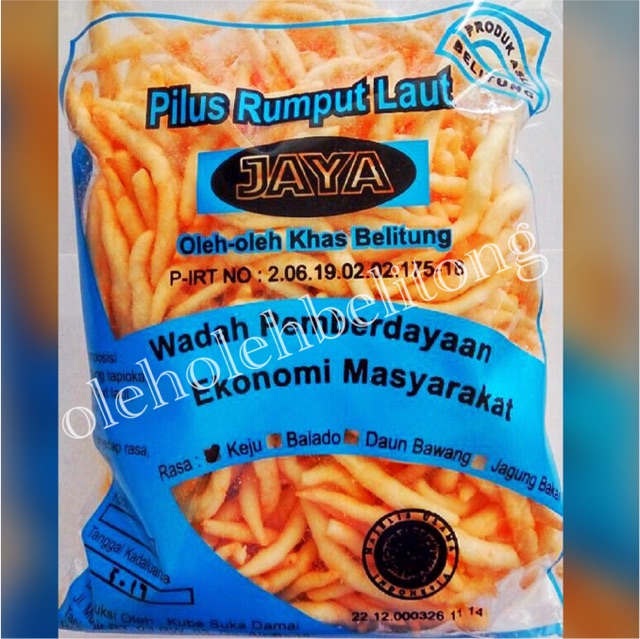 

Pilus rumput laut jaya 110gr bangka belitung. halal. Kerupuk ikan bangka belitung. Oleh-oleh legendaris. Kerupuk getas udang. kerupuk cumi. keripik. makanan ringan. krupuk renyah. tanpa pengawet. cemilan keluarga. cemilan anak. cemilan enak